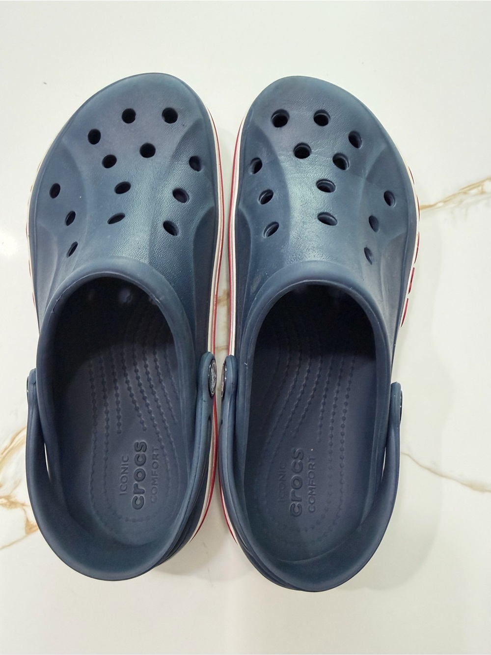 CROCS Kids Navy Blue Classic Clog with Red-Trim Sole